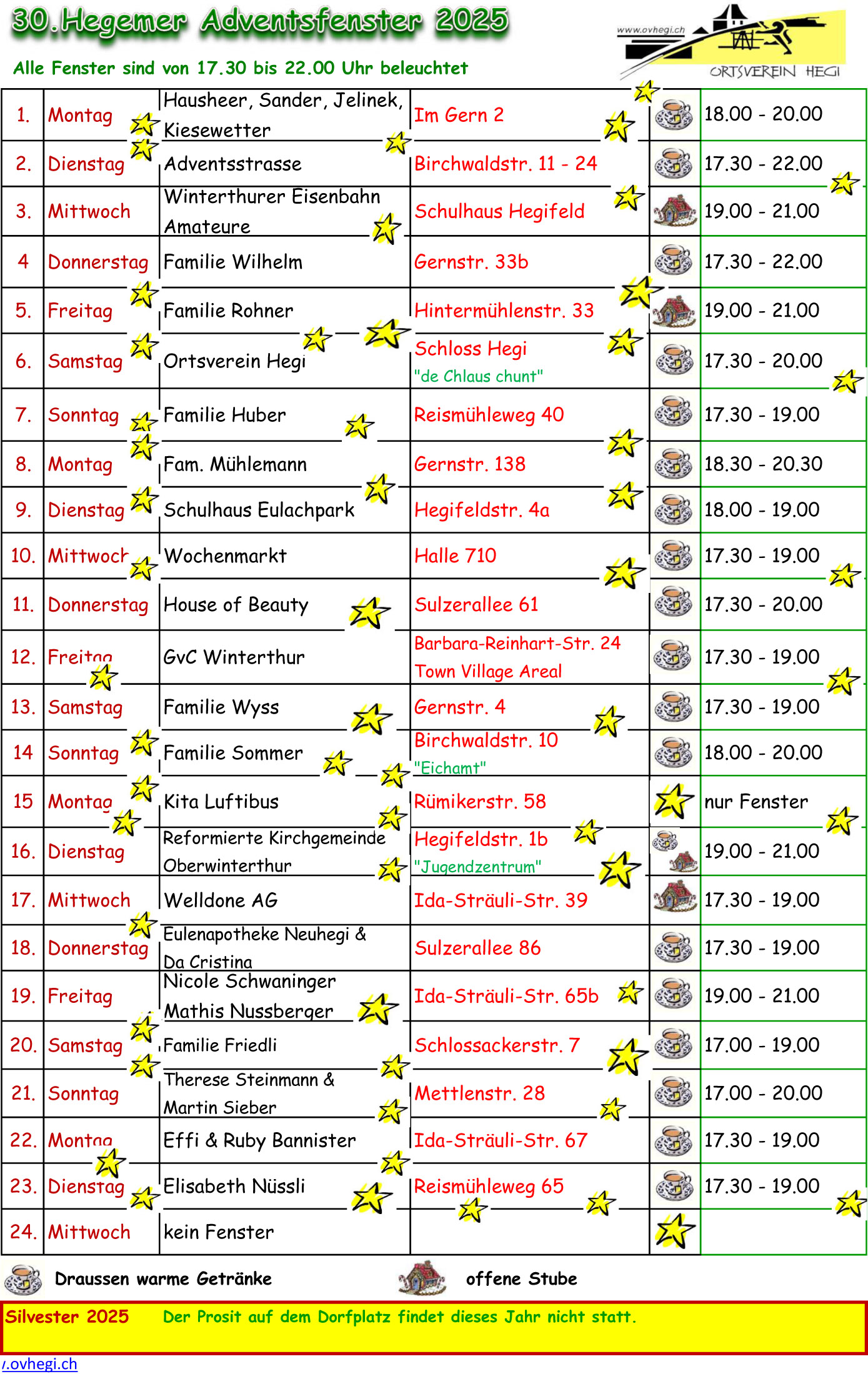Hegemer Adventsfenster 2025 farbig